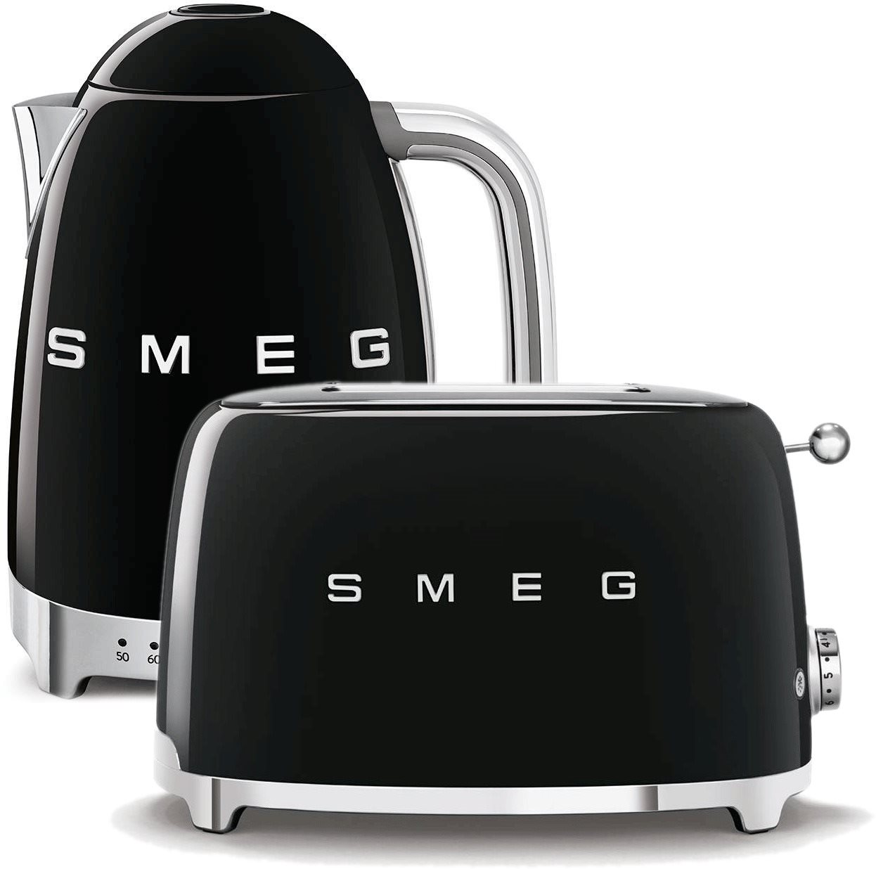 SMEG 50's Retro Style Konvice 1,7l LED černá + topinkovač 2x2 černý 950W