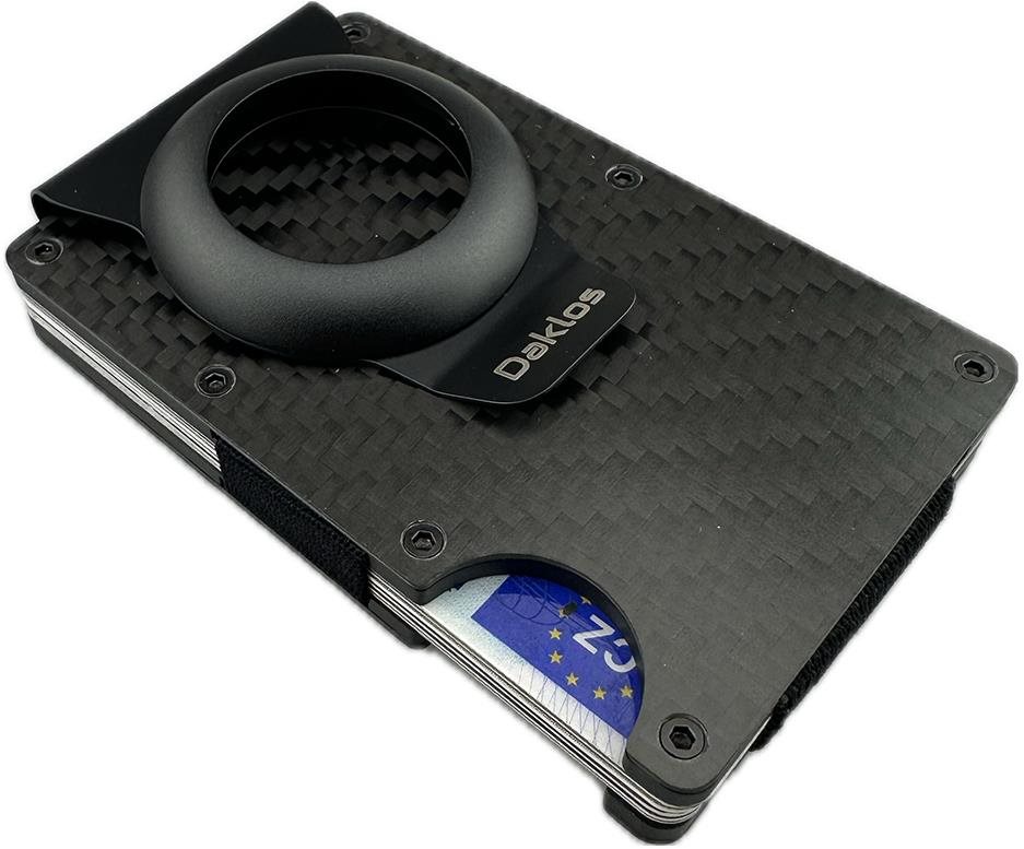 Daklos Karbonová RFID Mini peněženka pro AirTag Carbon s klipem – černá