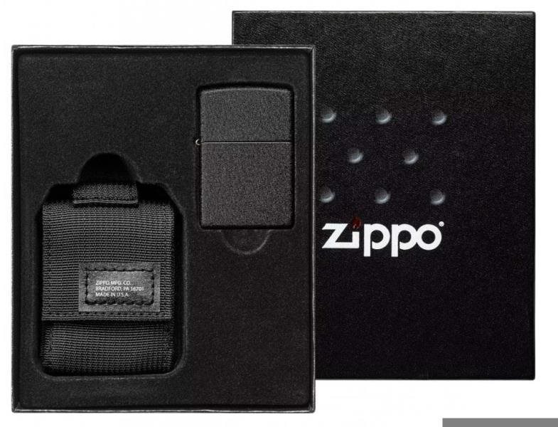 Sada Zippo zapalovač Black Crackle + taktické pouzdro