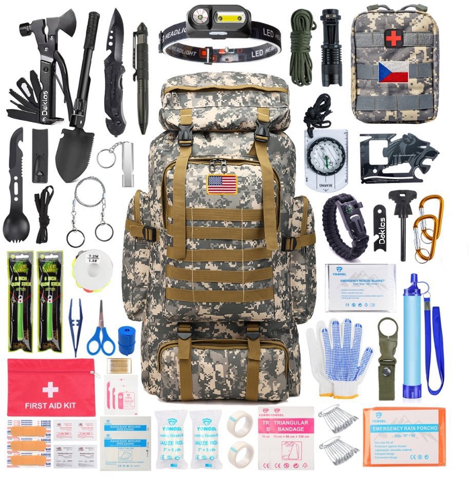 Daklos Taktický SOS box a batoh pro přežití v přírodě 133 v 1, KPZ - krabička poslední záchrany
