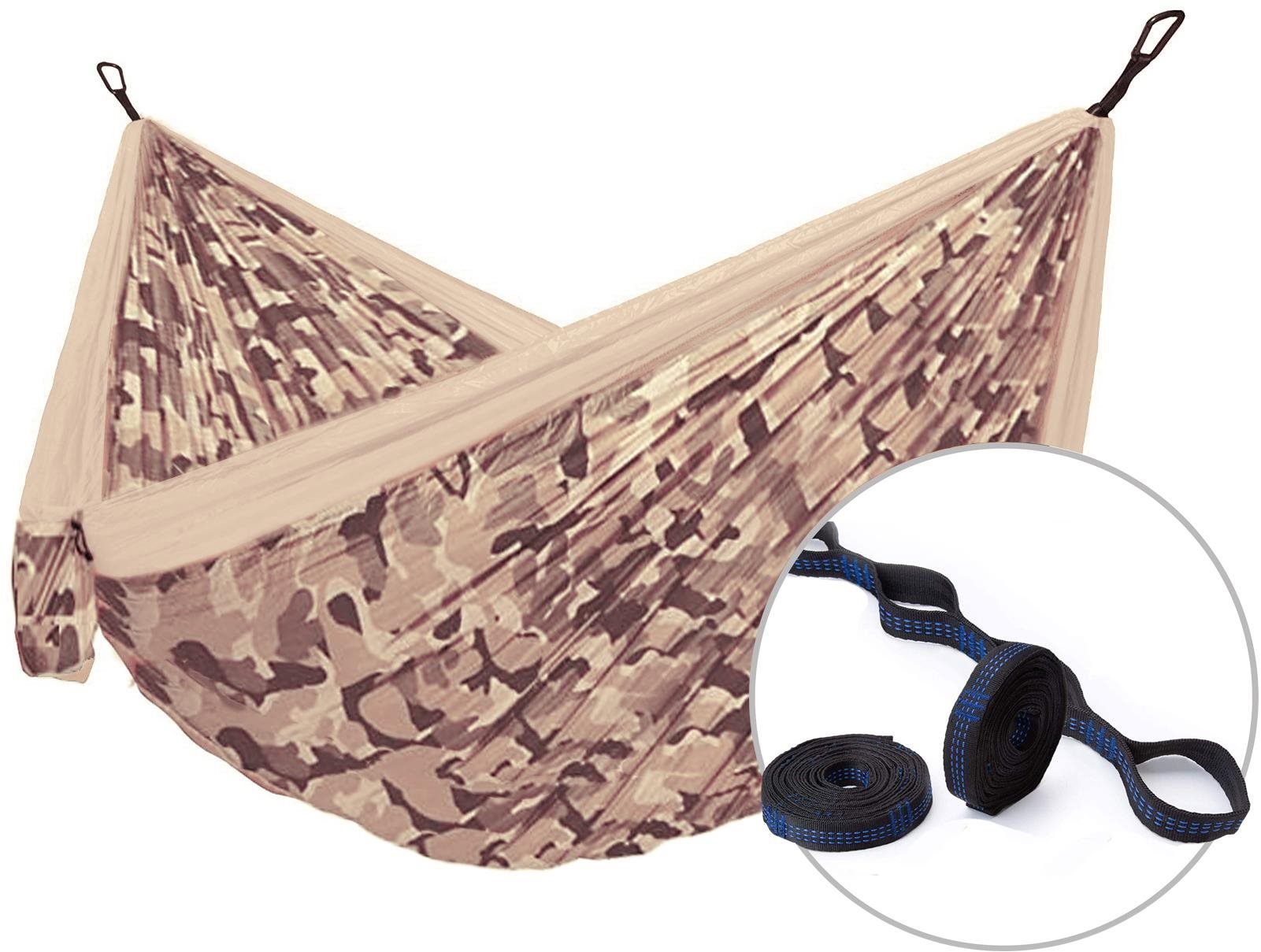 Hamaka, Houpací síť pro jednoho Camping + Slap strap (camo Sahara SET)