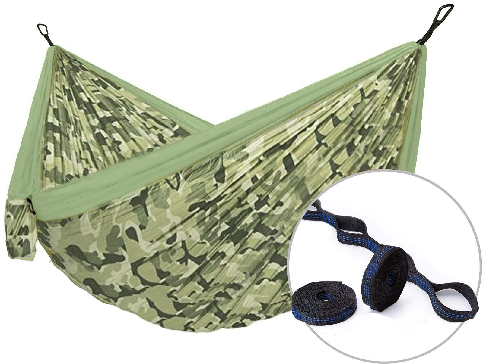Hamaka, Houpací síť pro dva Camping camo Forest + Slap strap (SET)