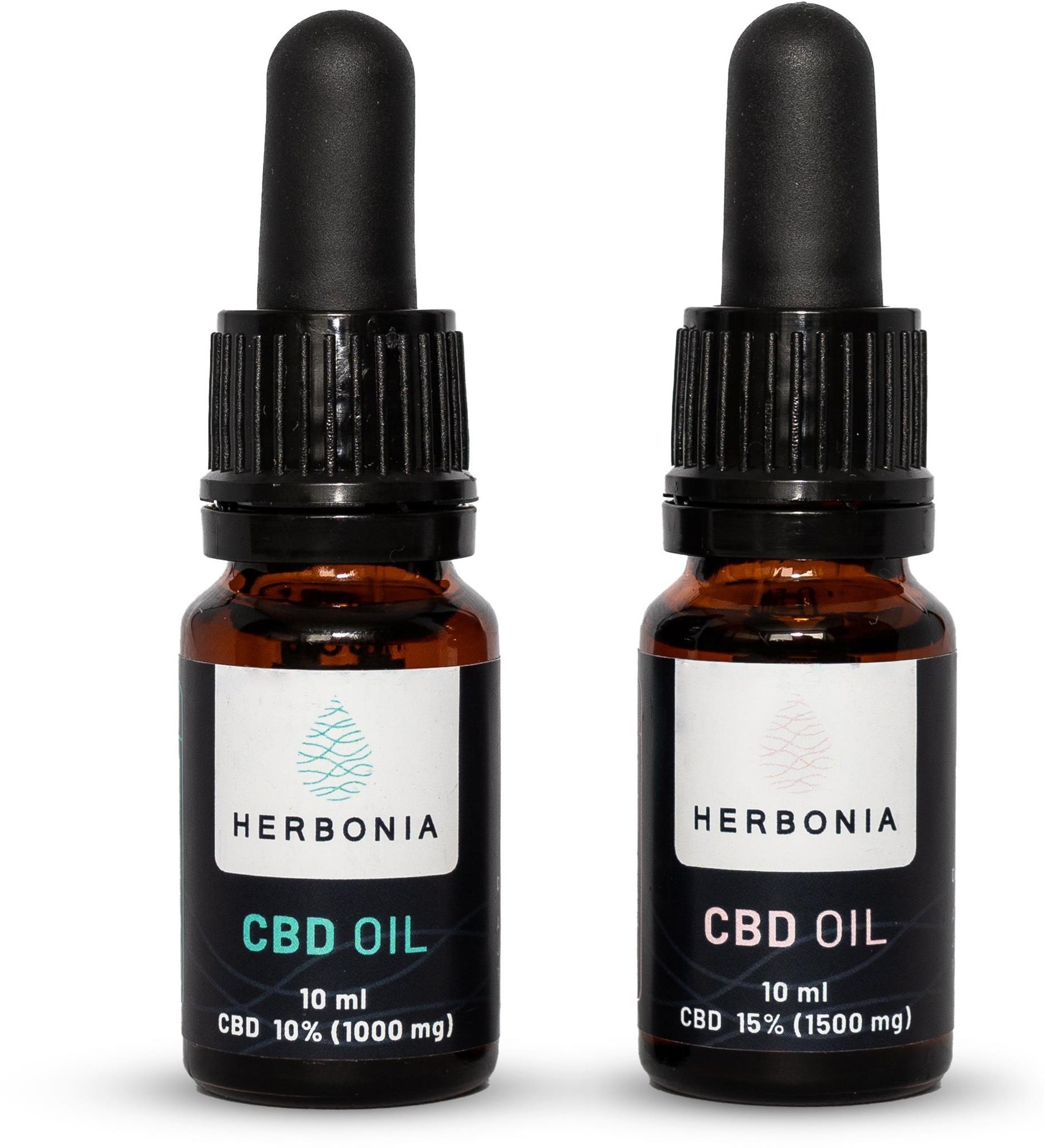 Herbonia Výhodný balíček pro pár, Varianta: 10% CBD Konopný olej 10 ml + 15% CBD Konopný olej 10 ml