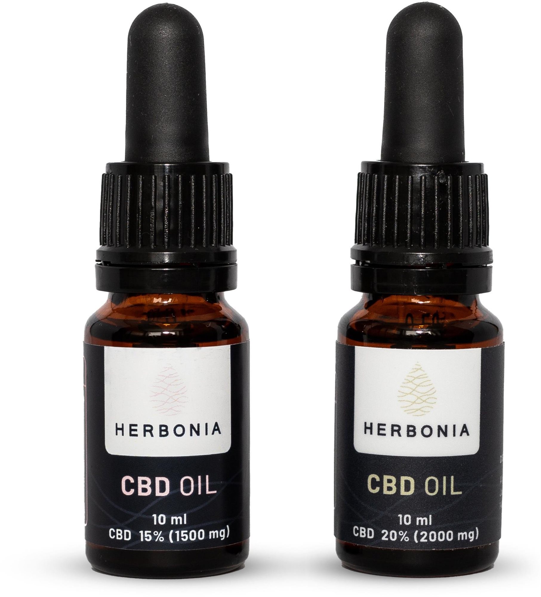Herbonia Výhodný balíček pro pár, Varianta: 15% CBD Konopný olej 10 ml + 20% CBD Konopný olej 10 ml