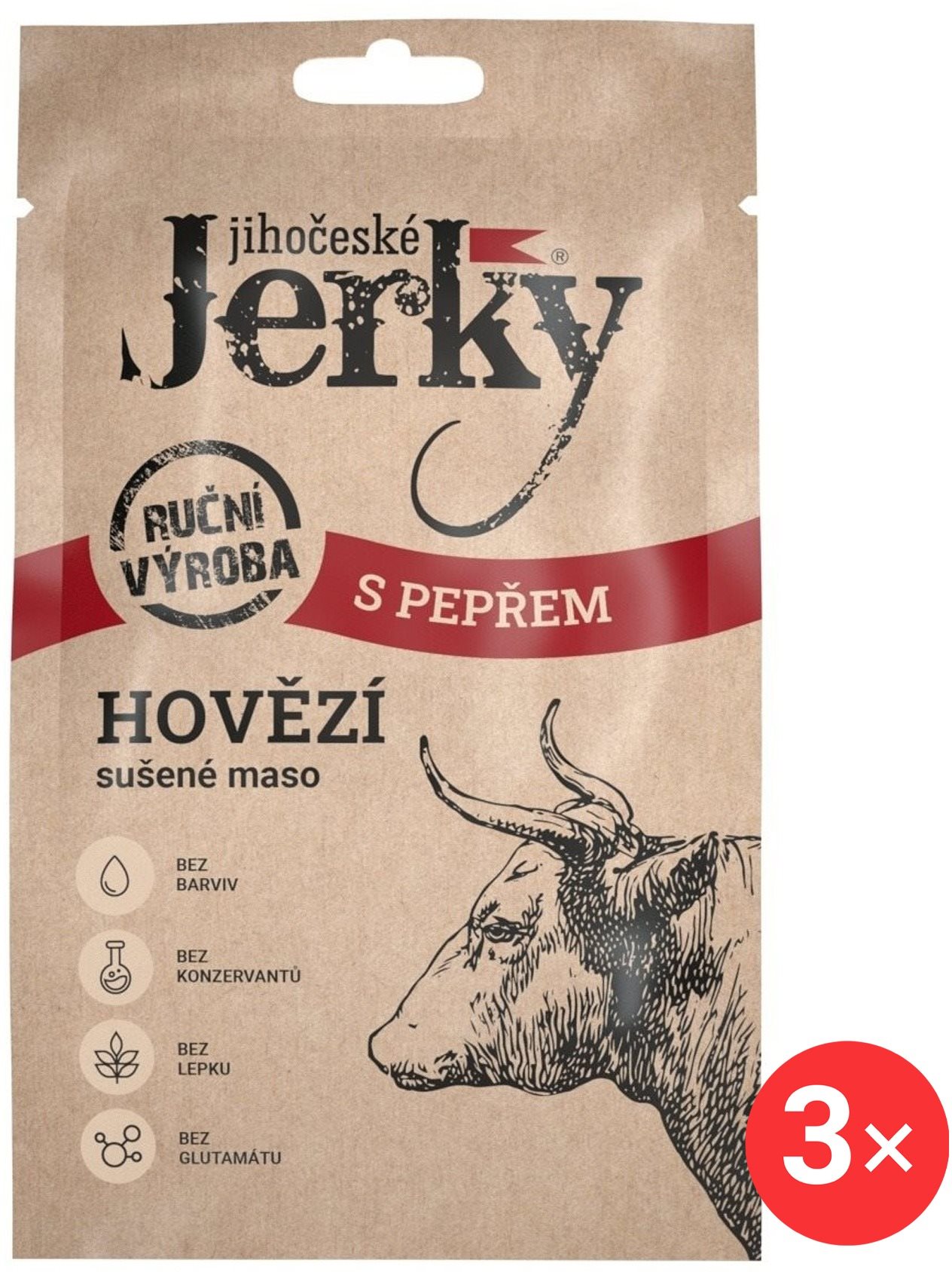 Jihočeské Jerky Hovězí s pepřem 3 x 20 g