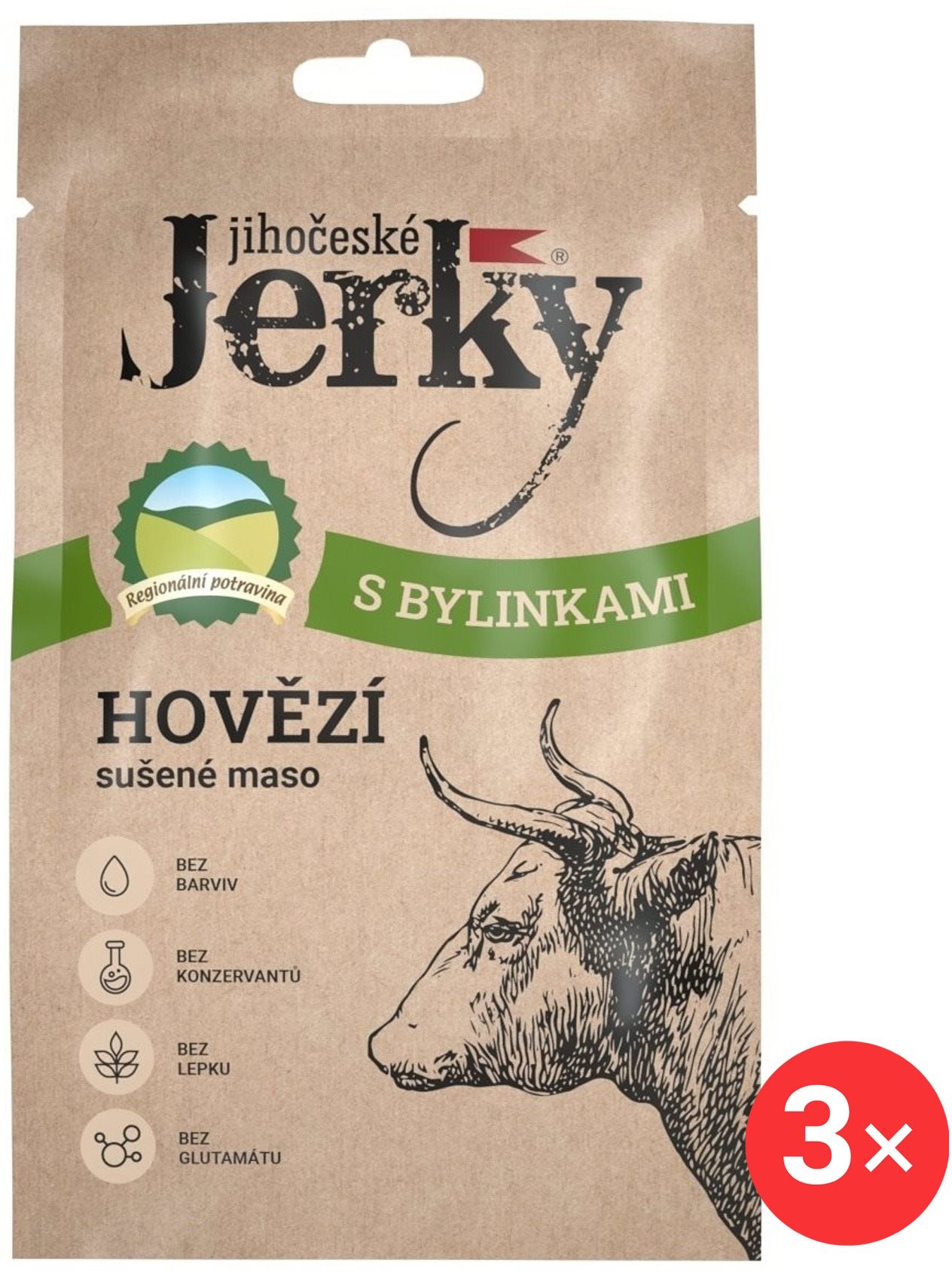 Jihočeské Jerky Hovězí s bylinkami 3 x 20 g