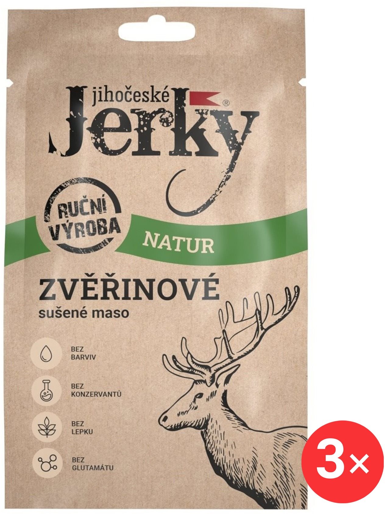 Jihočeské Jerky Zvěřinové natur 3 x 20 g
