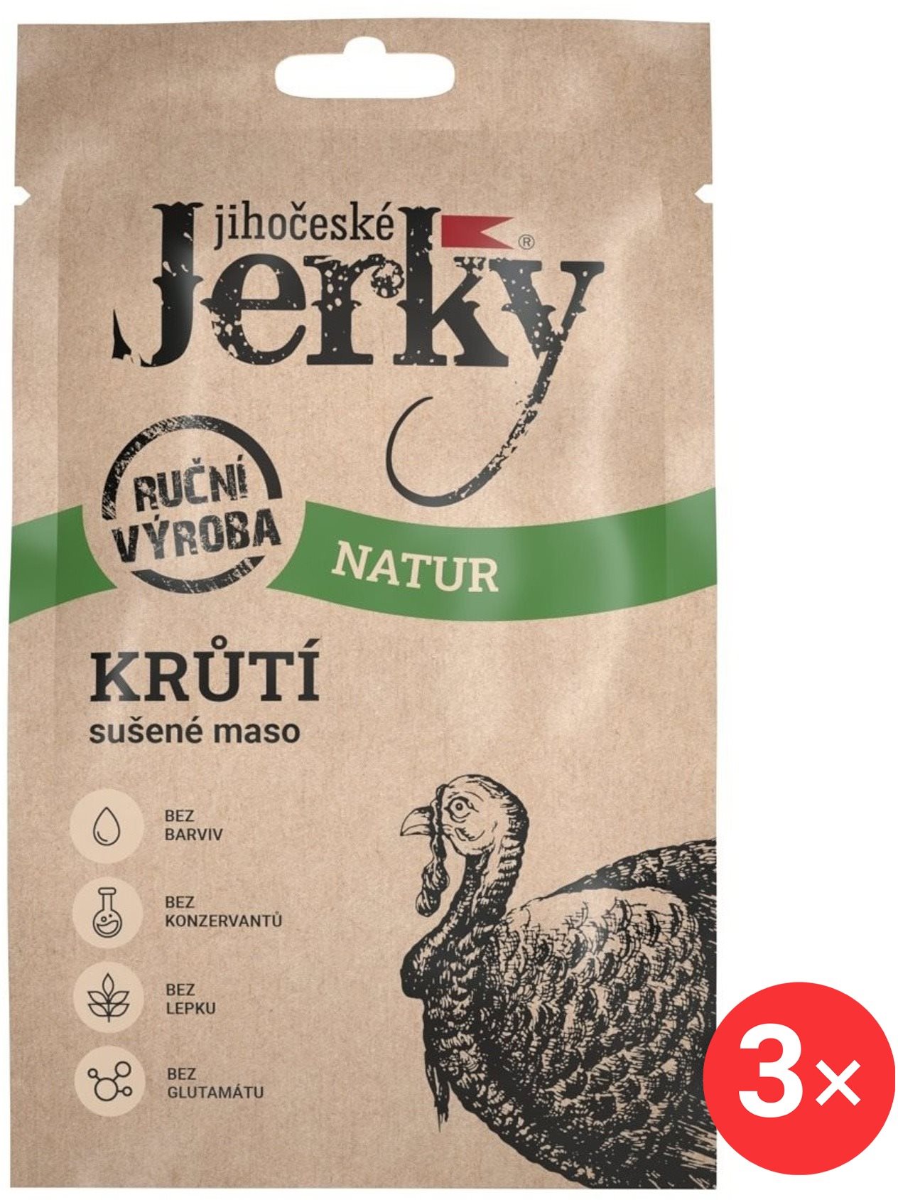 Jihočeské Jerky Krůtí natur 3 x 20 g