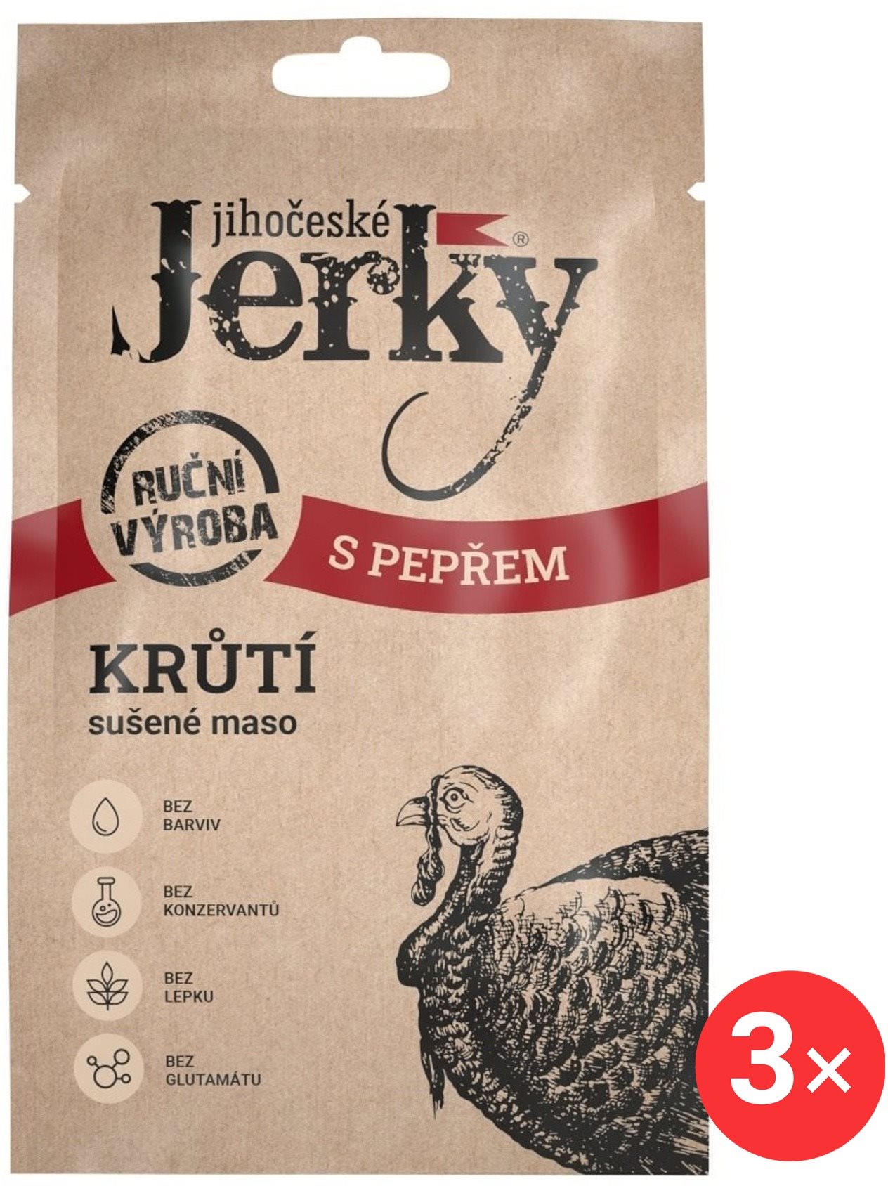 Jihočeské Jerky Krůtí s pepřem 3 x 20 g