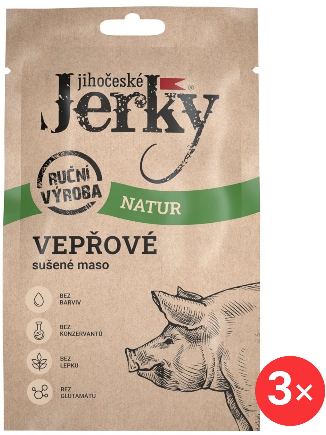 Jihočeské Jerky Vepřové natur 3 x 20 g