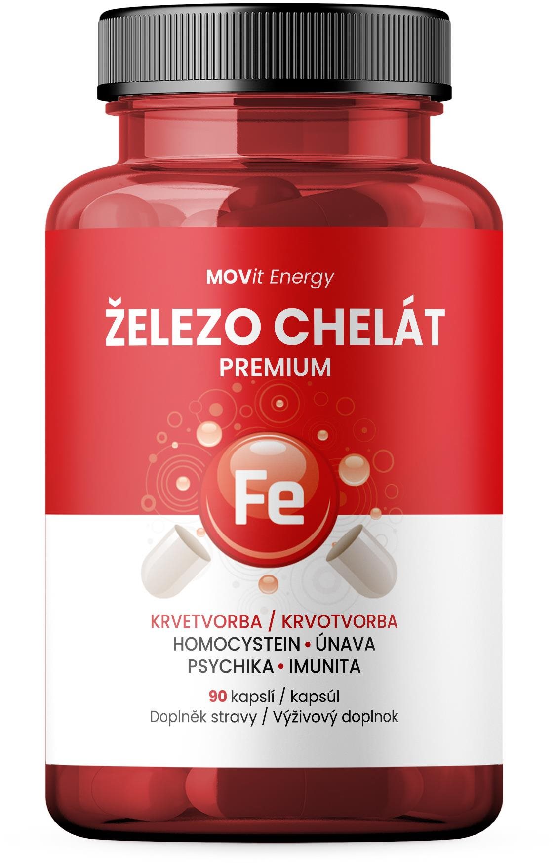 MOVit Energy Železo Chelát Premium, 90 kapslí