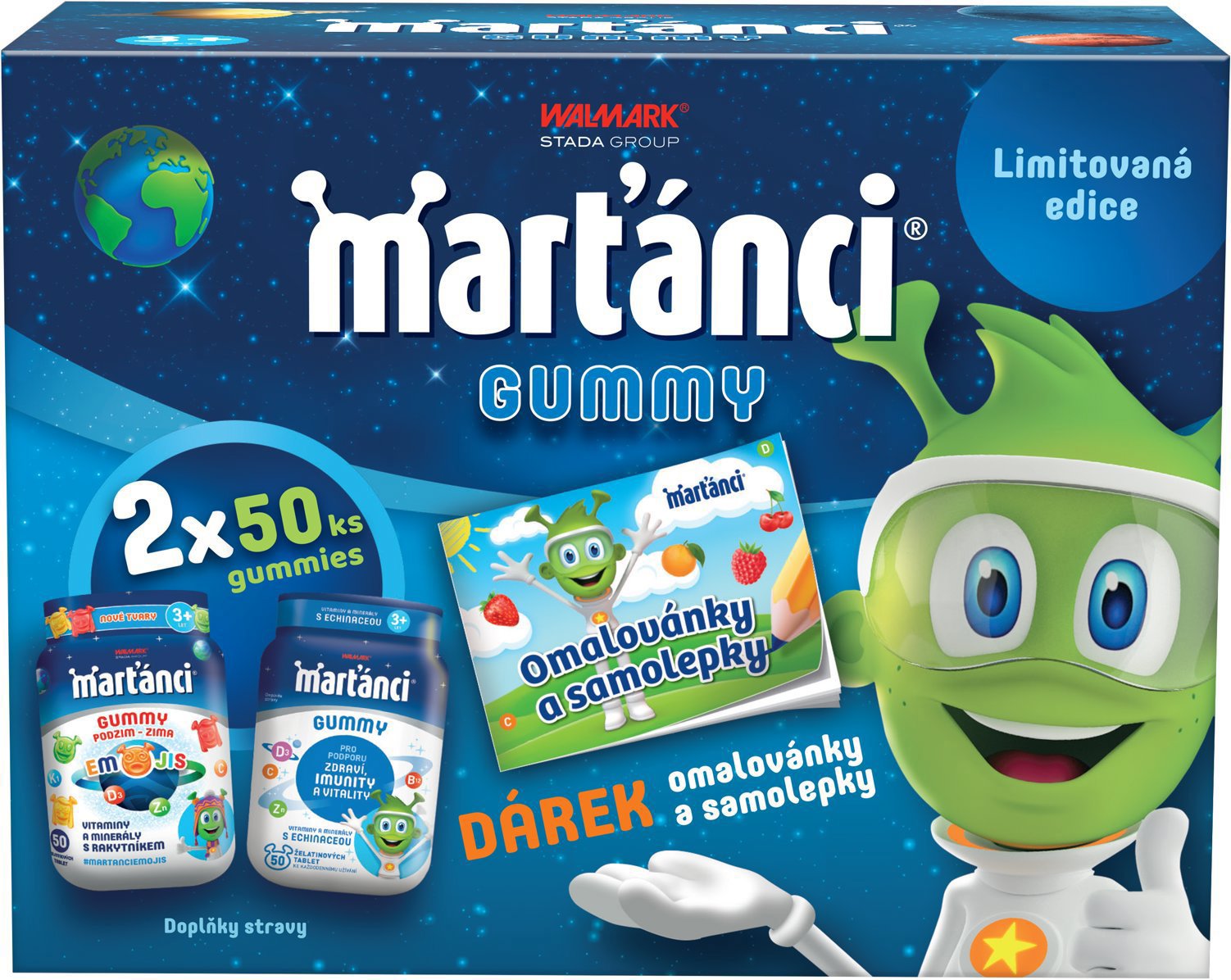 Marťánci gummy 2 × 50 gummies + omalovánky a samolepky