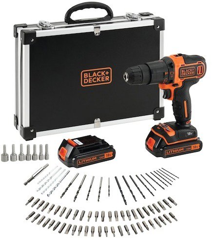 BLACK + DECKER Vrtačka s příklepem AKU 18V v kufru s příslušenstvím 80 ks BDCHD18BAFC-QW (2x1,5 Ah)