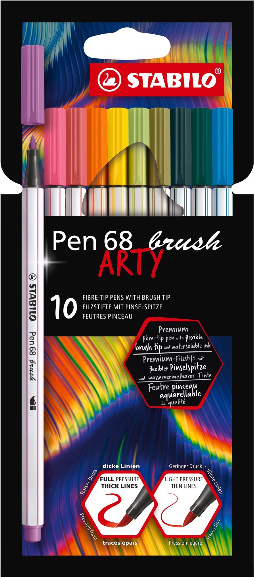 STABILO Pen 68 brush s flexibilním štětcovým hrotem, pouzdro 10 barev