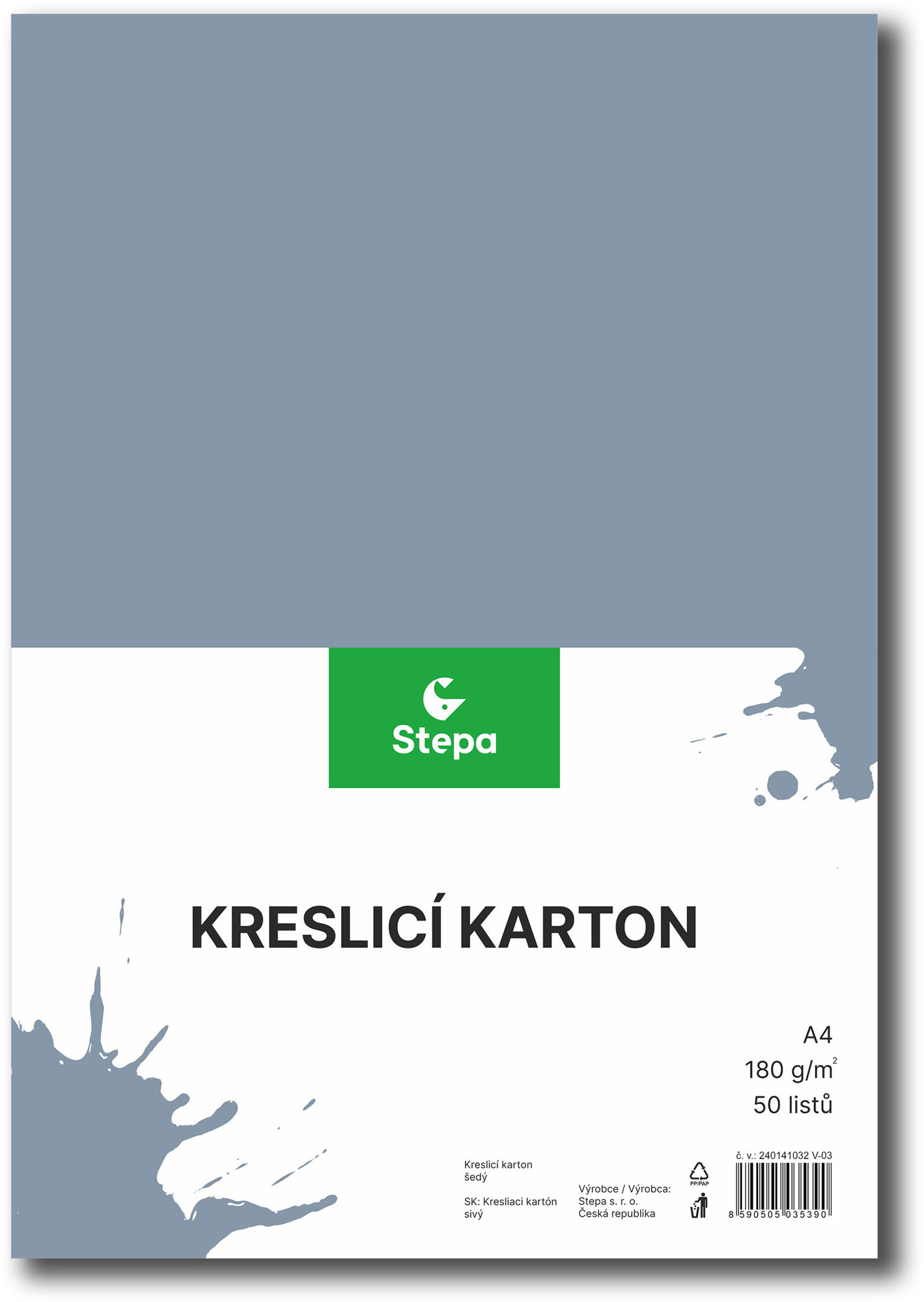 STEPA kreslicí karton A4 50 listů 180g/m2, šedý