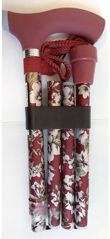 Sundo Skládací podpůrná hůl se silikonovou rukojetí, výška 85 - 95 cm, burgundské květiny