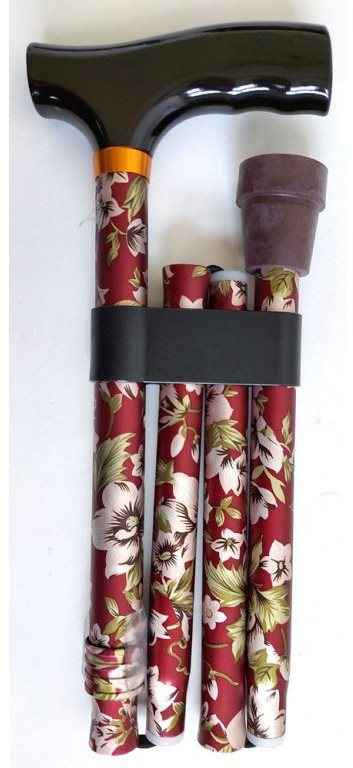 Sundo Skládací podpůrná hůl, výška 85 - 95 cm, květinová burgundská