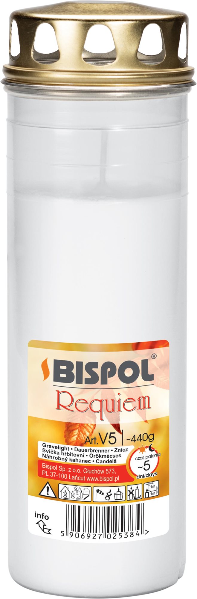 BISPOL hřbitovní lampička requiem lisovaný vosk plast bílá 120 h