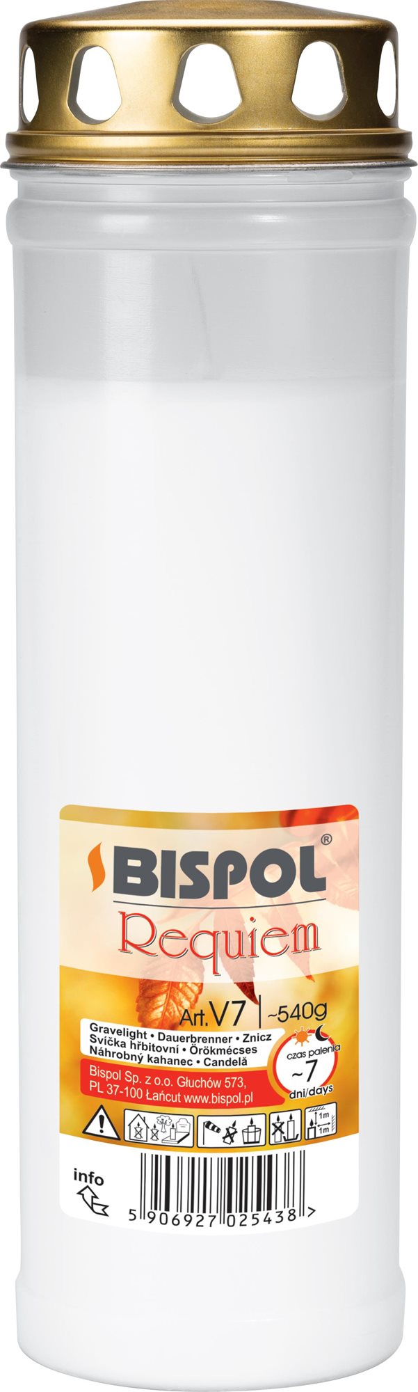 BISPOL hřbitovní lampička requiem lisovaný vosk plast bílá 168 h