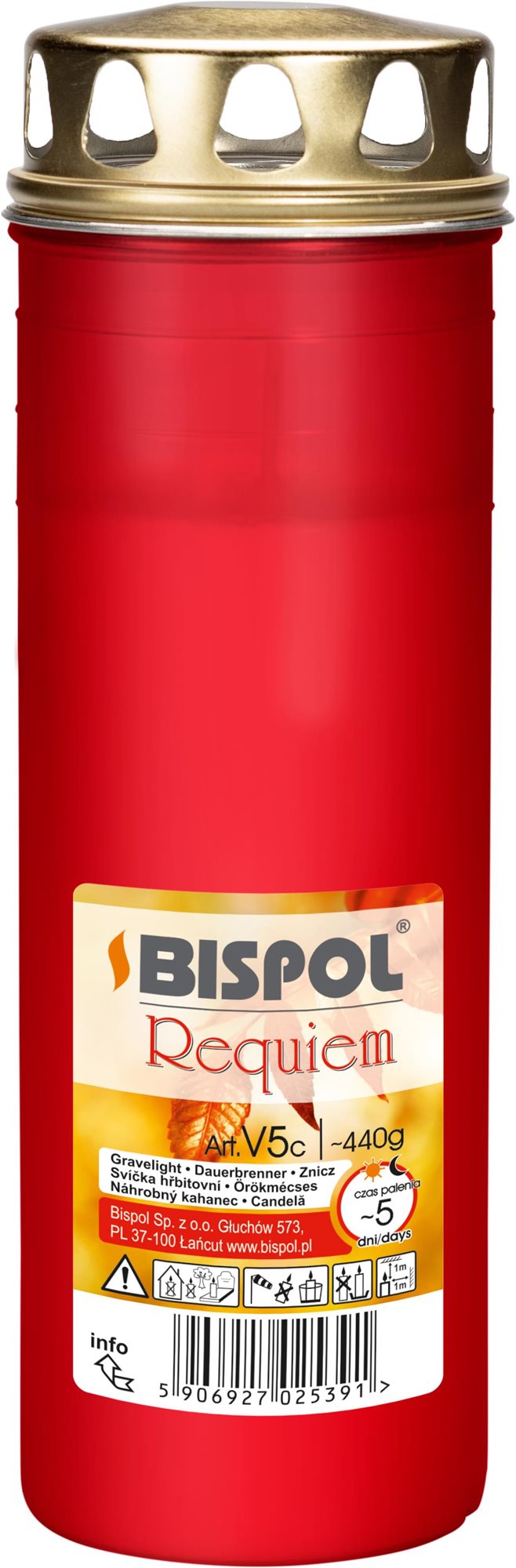 BISPOL hřbitovní lampička requiem lisovaný vosk plast červená 120 h