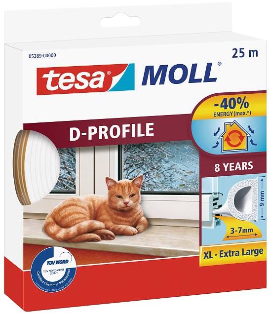 TESAMOLL Gumové těsnění, bílé, D profil, 25m