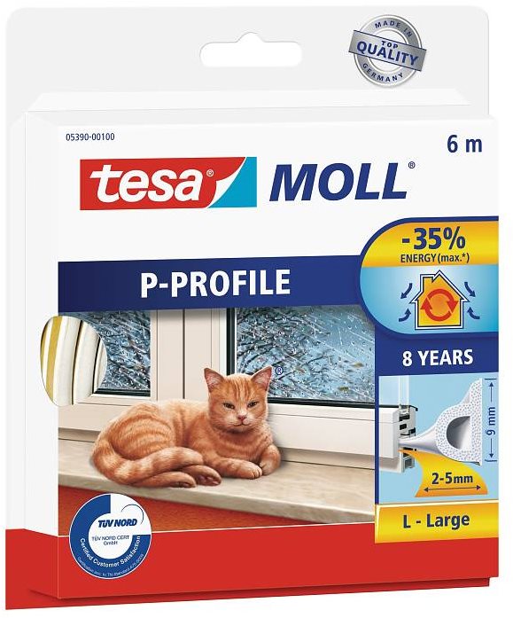TESAMOLL Gumové těsnění, bílé, P profil, 6m
