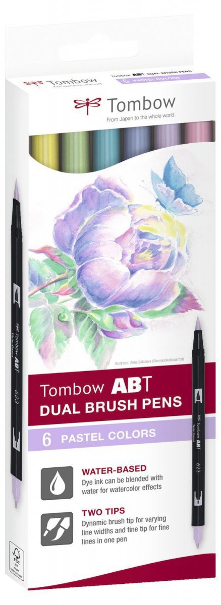 TOMBOW ABT Dual Brush Pen Pastels oboustranné - sada 6 ks