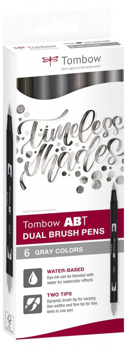 TOMBOW ABT Dual Brush Pen Gray colours oboustranné - sada 6 ks