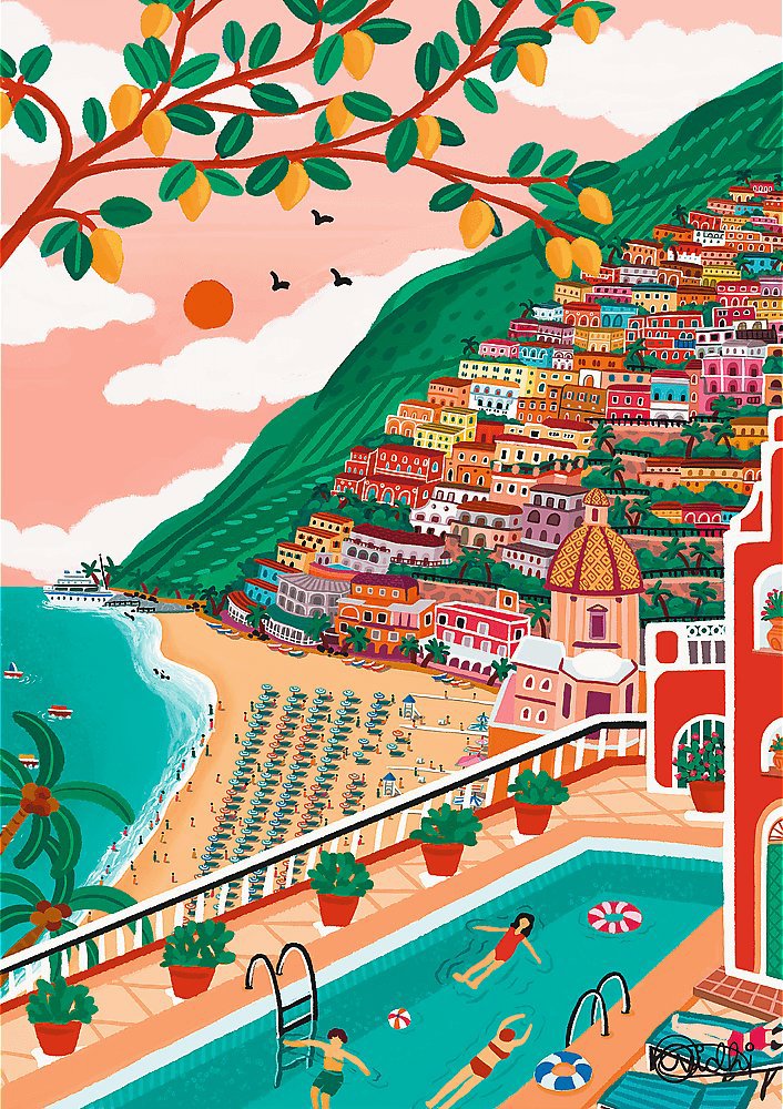 TREFL Puzzle Premium Plus The Art of Colour: Positano, Itálie 1000 dílků