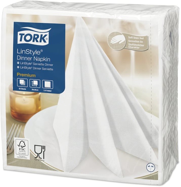 Tork ubrousky večeře, Linstyle, bílé, 1-vstvé, 33 × 33 cm, 50 ks