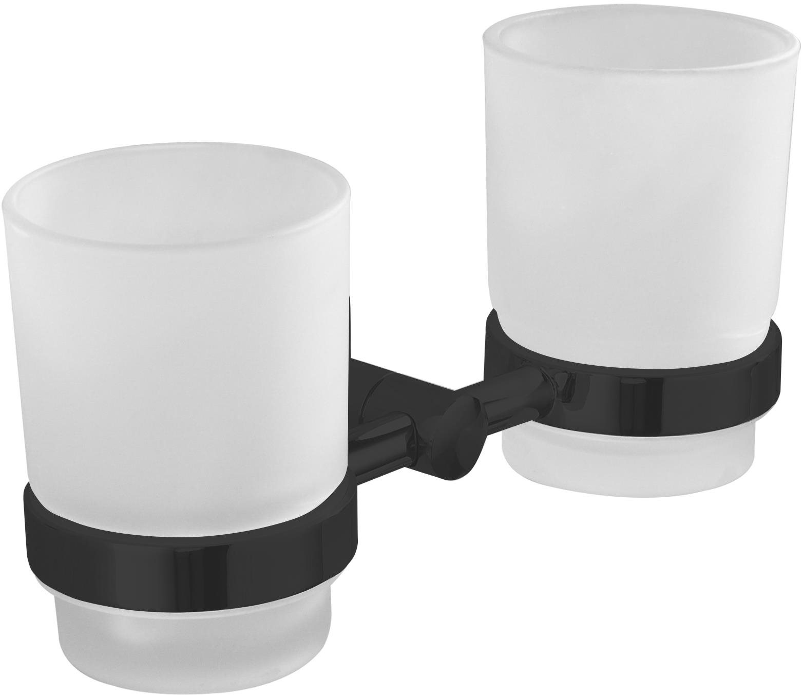 AQUALINE SAMBA dvojitý držák skleniček, mléčné sklo, černá