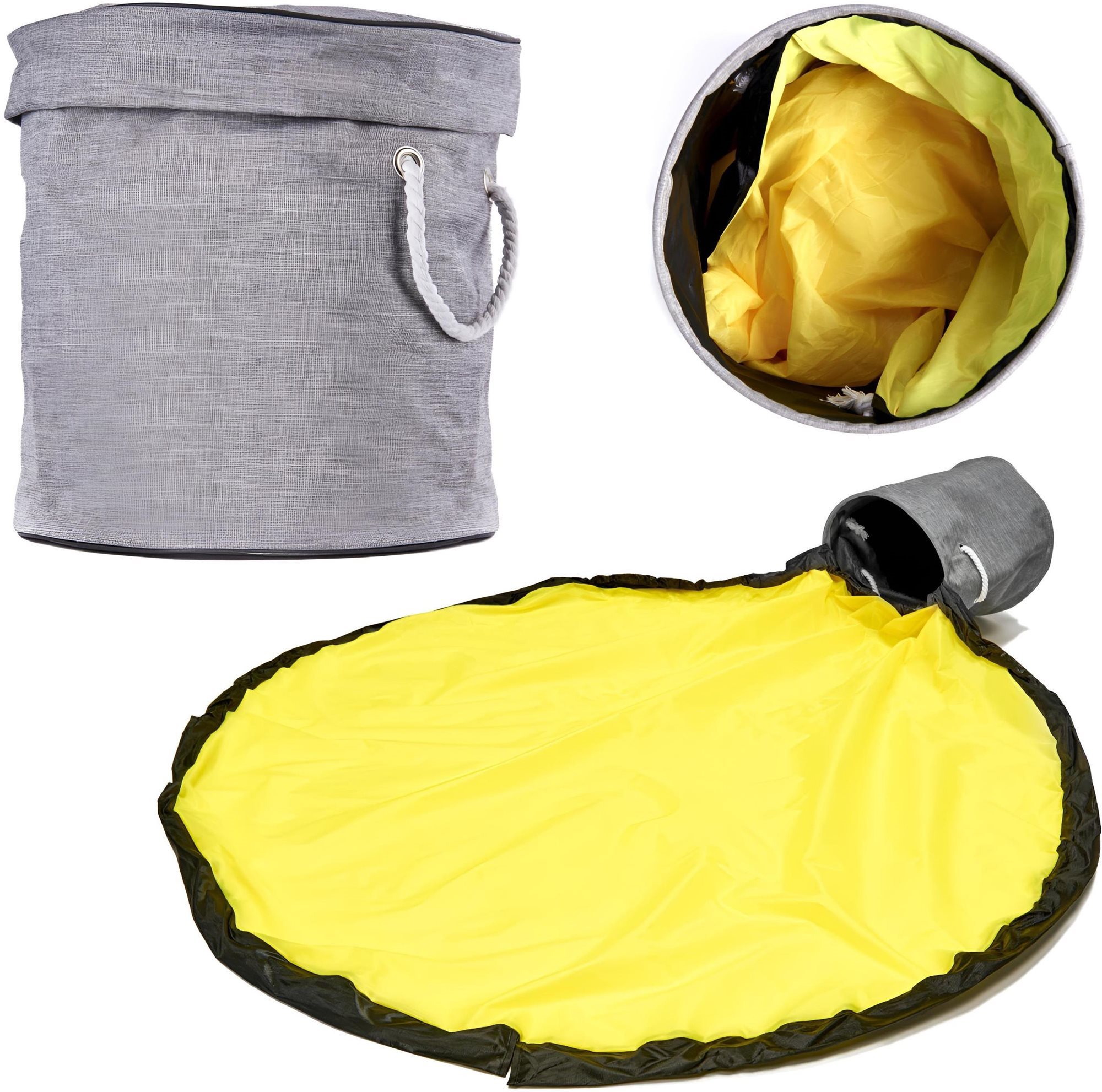 Kruzzel 19556 - Skládací koš na hračky s hrací podložkou 2v1, šedožlutá