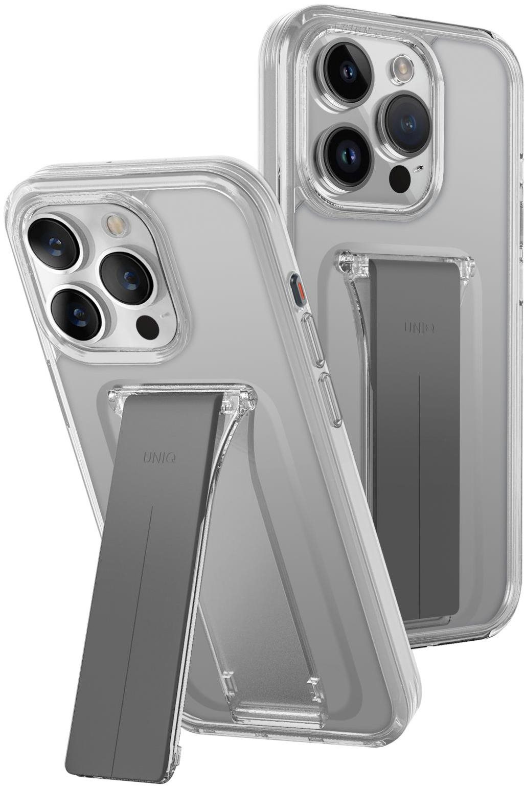 UNIQ Heldro Mount+ ochranný kryt na iPhone 15 Pro Max se stojánkem, Lucent (Clear)