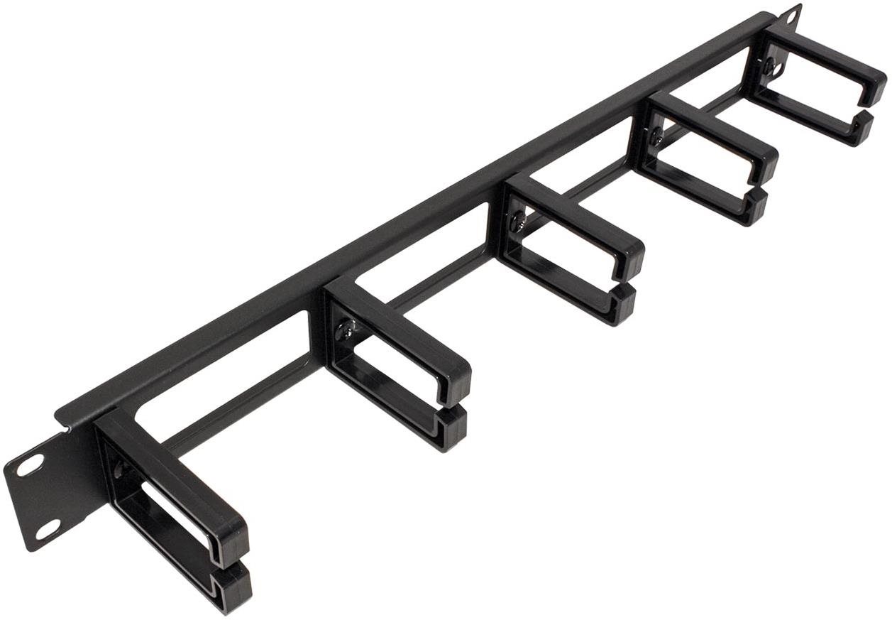 VALUE 19'' vyvazovací panel 1U, jednostranný, průchozí, 5× plastový třmen ''C'', černý