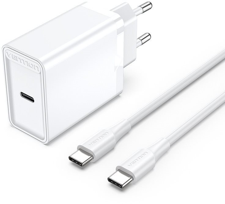 Vention 1-port 25W USB-C Wall Charger with USB-C Cable White