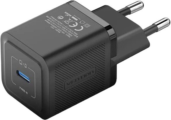 Vention 1-Port USB-C GaN Charger (20W) EU-Plug Black