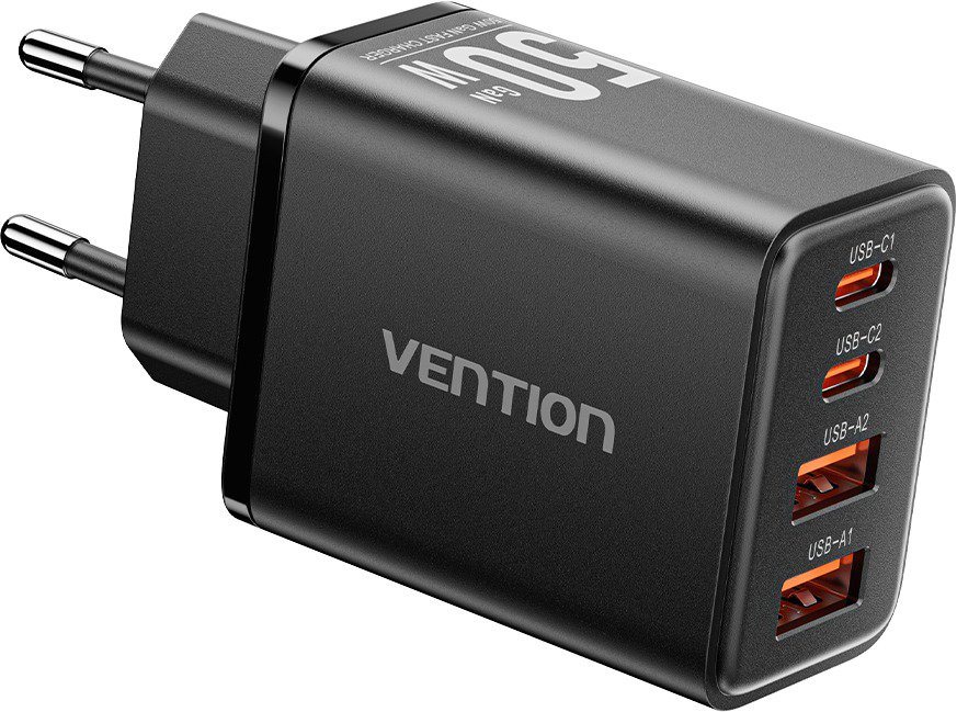 Vention 4-Port USB (C + C + A + A) GaN Charger (30W/20W/18W/18W) EU-Plug Black