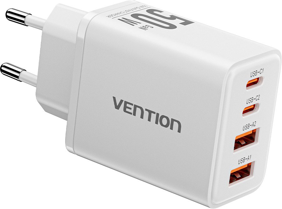 Vention 4-Port USB (C + C + A + A) GaN Charger (30W/20W/18W/18W) EU-Plug White