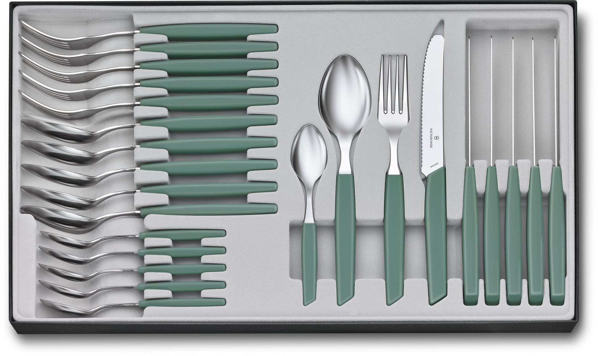 Victorinox Swiss Modern Sada příborů 24 ks šalvějově zelená