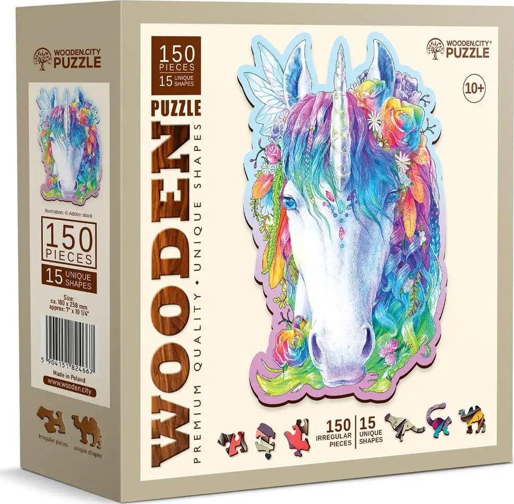 WOODEN CITY Dřevěné puzzle Stylový jednorožec 150 dílků