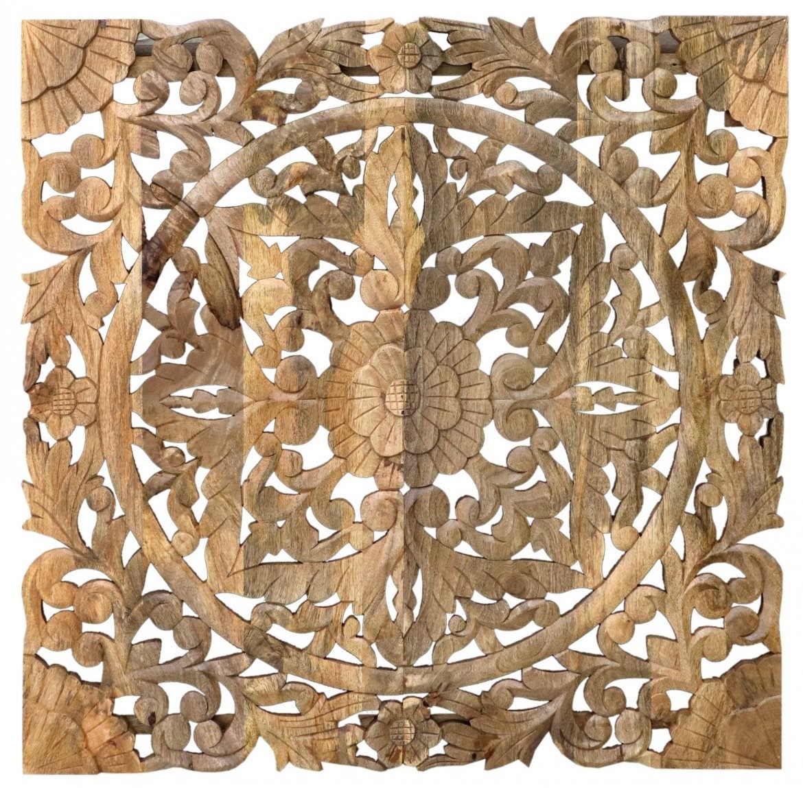 Lakšmí Obraz na zeď Retro 100 × 100 × 3 cm ručně vyřezávaný z masivu mango