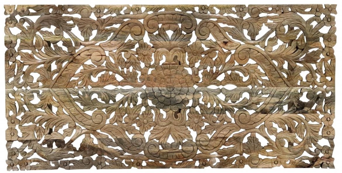 Lakšmi Obraz na zeď Retro 70 × 140 × 2,5 ručně vyřezávaný z masivu mango