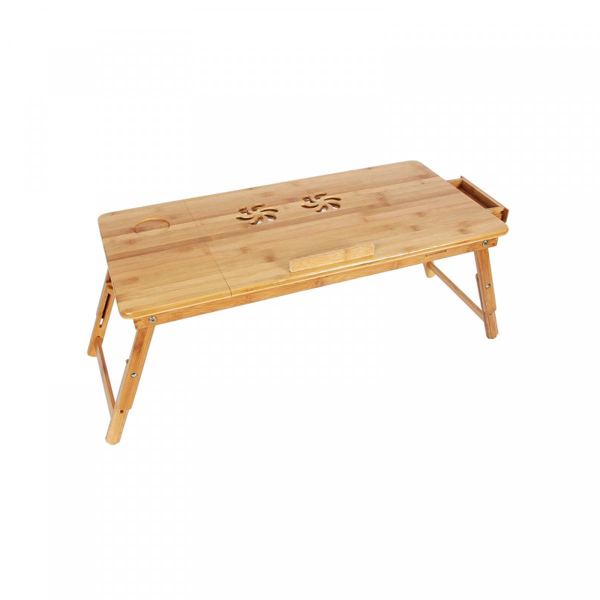 SONGMICS Stolek pod notebook bambusový, odvětrávání, úložný šuplík, šířka 89 cm