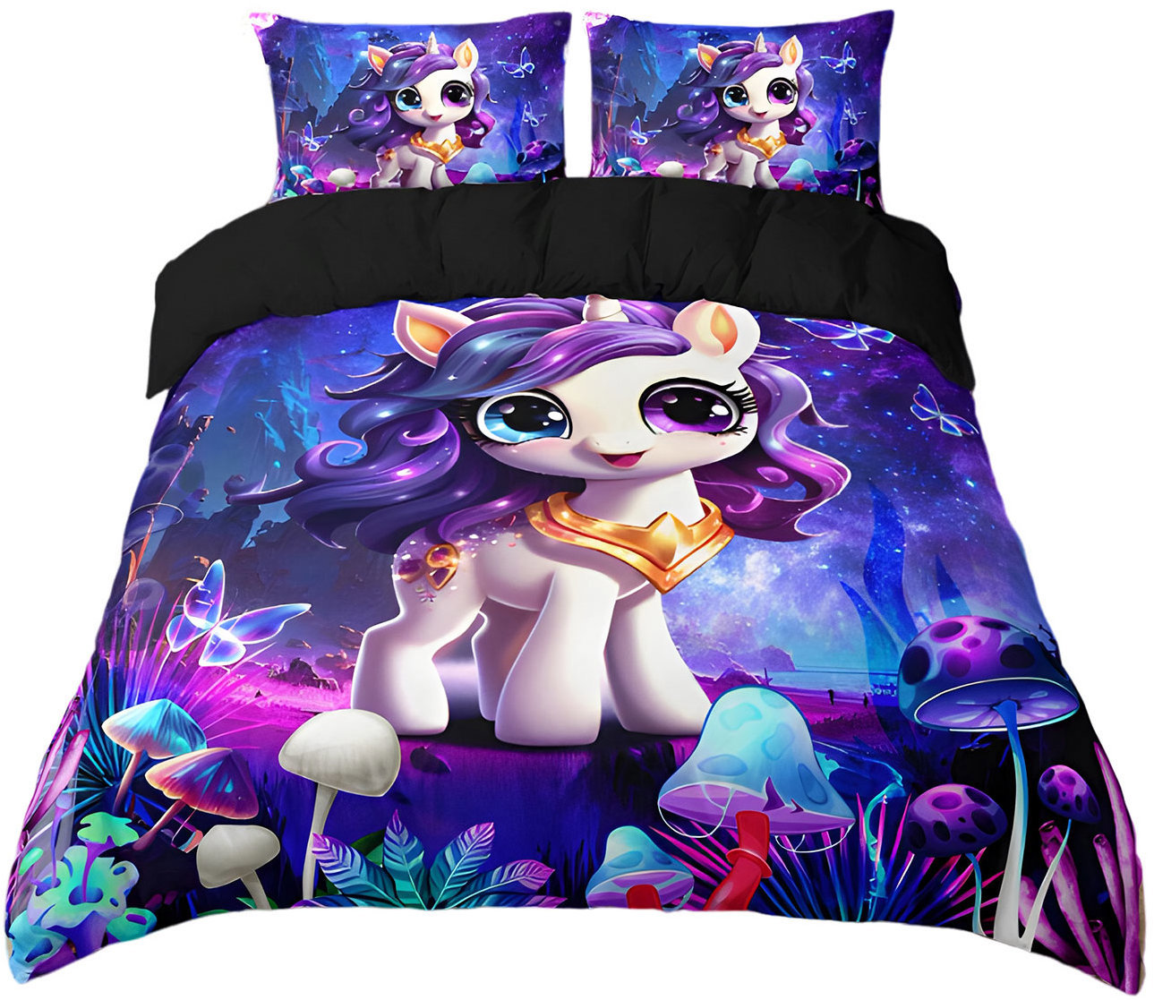 Excellent 3dílná souprava povlečení 135 × 200 cm - Jednorožec a motýli