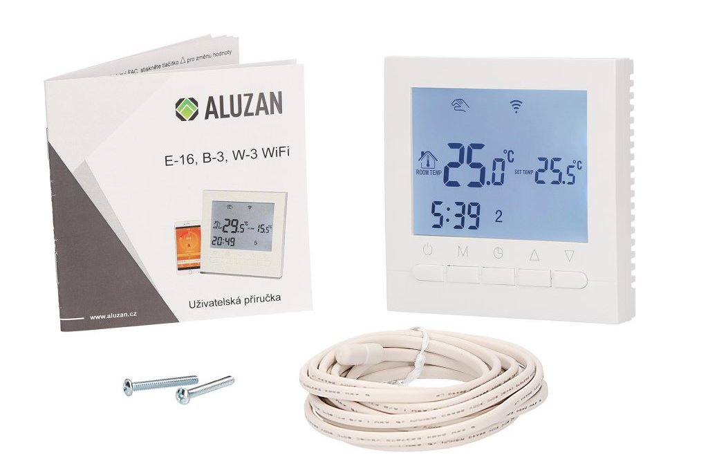 Menetia Aluzan E-16 WiFi, termostat pro spínání elektrického vytápění do 16A