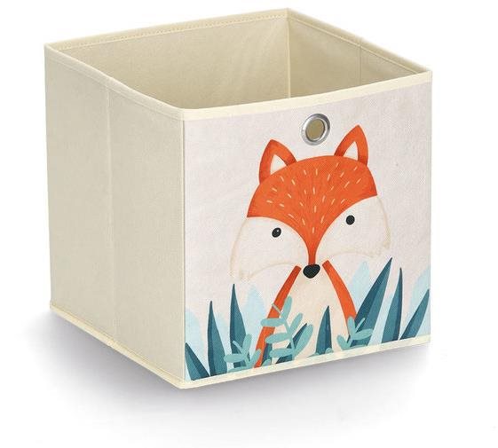 Zeller Dětský úložný box textilní, béžový, motiv liška 28 × 28 × 28 cm