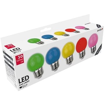 AVIDE Sada barevných LED žárovek E27 1W 30lm - zelená, modrá, žlutá, červená, růžová (ABDLG45-1W-B5)
