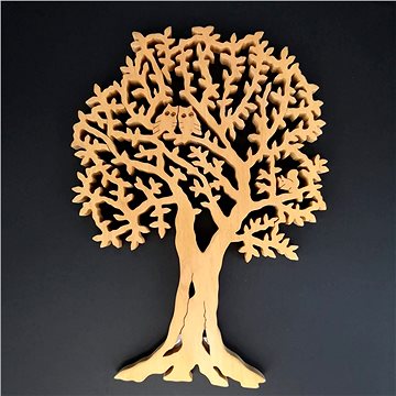 AMADEA Dřevěný strom s veverkou a sovami, masivní dřevo, 40x28 cm (26086-00)
