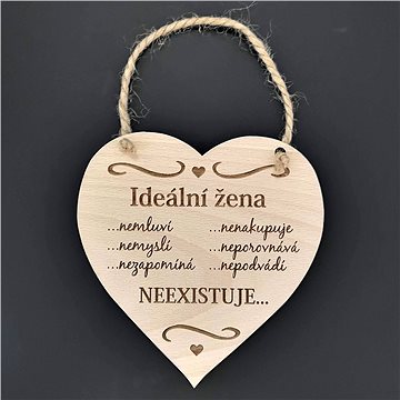 AMADEA Dřevěné srdce s nápisem Ideální žena..., masivní dřevo, 16 x 15 cm (39195-00)