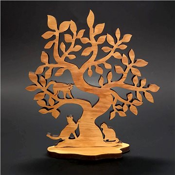 AMADEA Dřevěný 3D strom s kočkami, masivní dřevo, výška 20 cm, tloušťka 8mm (23328-0O)